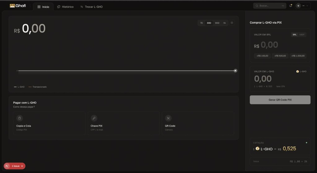 Ghofi dashboard — L-GHO payment and balance interface